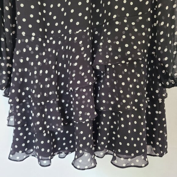 Express Black White Polka Dot Balloon Sleeve Flowy Sheer Dress Size Large - Picture 4 of 8